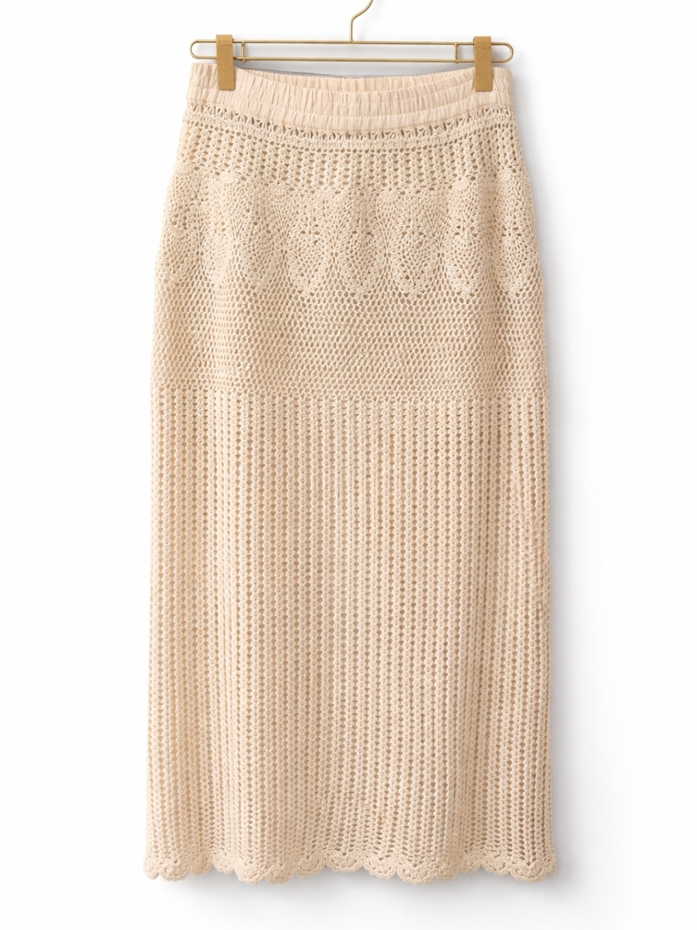 Beige Crochet Knit Maxi Skirt - Women's